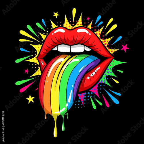 Pop Art Rainbow Lips Vector
