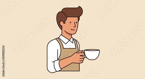 Barista Holding Coffee Cup A Vector Illustration of a Coffee Shop Employee