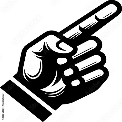 Pointing Hand: A strong, graphic representation of a hand, fingers extended, and pointing in a specific direction, created to emphasize an important aspect or information.