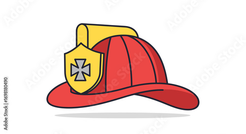 Vibrant Illustrated Firefighter Helmet Symbolizing Safety, Protection, and Emergency Services, Perfect for Design Projects and Public Awareness Campaigns