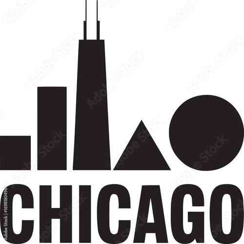 Chicago Illinois Skyline Silhouette Vector Illustration with City Name Typography Design