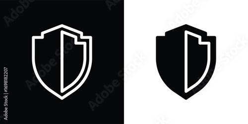 Shield icon, protective shield illustration, shield icon isolated on black and white background, suitable for use in applications, business, finance, insurance, and etc