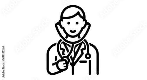 Doctor icon with stethoscope, a symbol of professional medical care and healthcare services. Vector line art illustration for web and apps