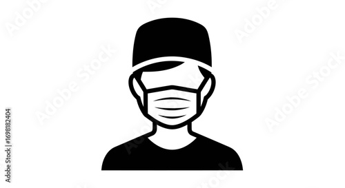 Illustration of a medical professional wearing a surgical mask and cap, symbolizing healthcare and safety protocols