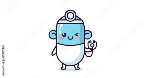 Cute Capsule Doctor Cartoon Character Illustration for Health and Medicine Concepts