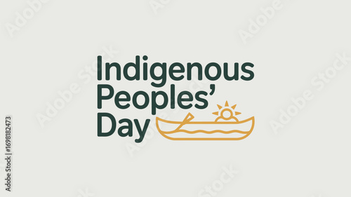 Indigenous peoples' day graphic with canoe and sun on a light background for holiday celebration