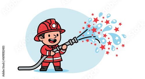 Cute Firefighter Cartoon Sprinkling Sparkling Water