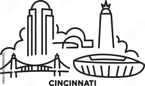 Cincinnati Skyline Outline Vector Illustration Depicting Cityscape with Landmarks and Text