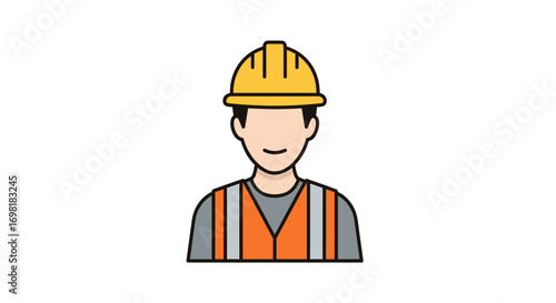 Flat design icon of a male building site contractor, a symbol of professional labor, civil engineering, and workplace safety