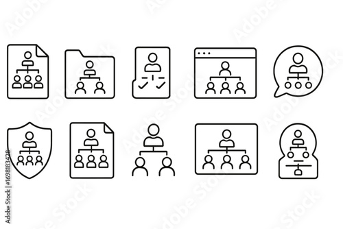 Business communication outline icon set. corporate, network, chat symbols collection
