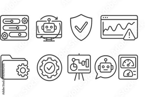 Cybersecurity and data protection linear icon set. security, shield, ai icons collection