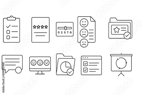 Business and productivity line icon set: essential tools for streamlined operations