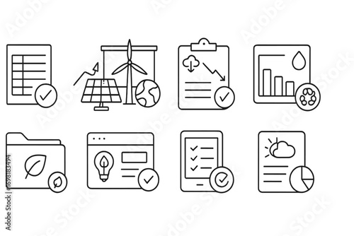 Energy and sustainability line icon set. eco-friendly, renewable resource icons.