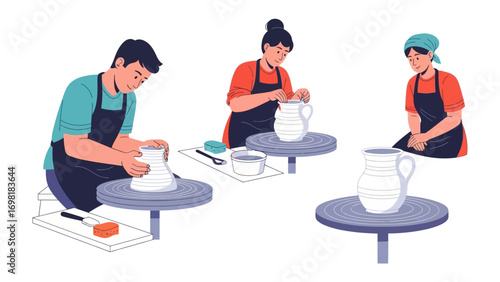 Crafting Artistry: Capturing the intricate process of skilled artisans shaping clay into beautiful pottery, representing the essence of human creativity and artisanal skill.