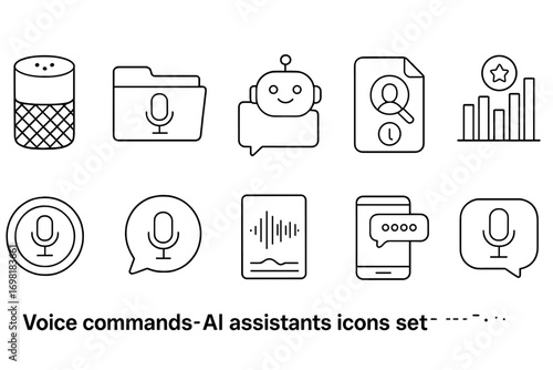 Voice commands, ai assistants line icon set. speech, technology, digital illustrations