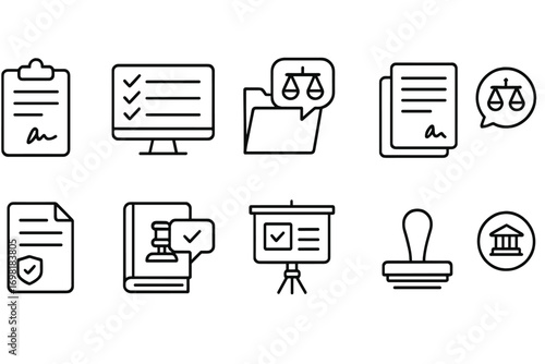 Legal, law outline icon set. court, judiciary, justice icons outline collection