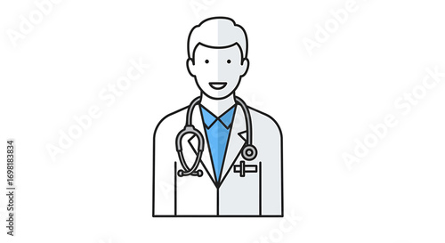 Smiling Male Doctor Icon with Stethoscope Representing Healthcare Professional and Medical Advice - Simple Vector Illustration for Health Services