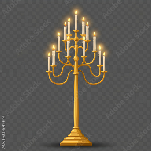 Orthodox Church Candelabrum with Lit Candles – Vector Illustration