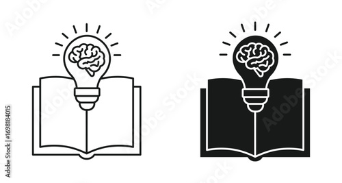 Learning Icon Set , Book and lightbulb icon vector illustration for education knowledge and idea concept design . 