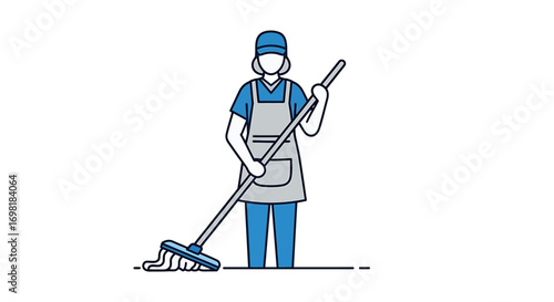 Illustration of a Cleaning Lady Mopping the Floor for Janitorial Services