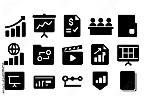 Business and finance solid icon set. professional financial management icons collection
