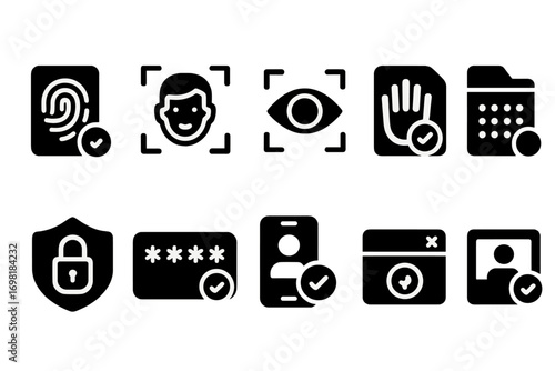 Security and privacy icon set. silhouette icons for protection and data safety