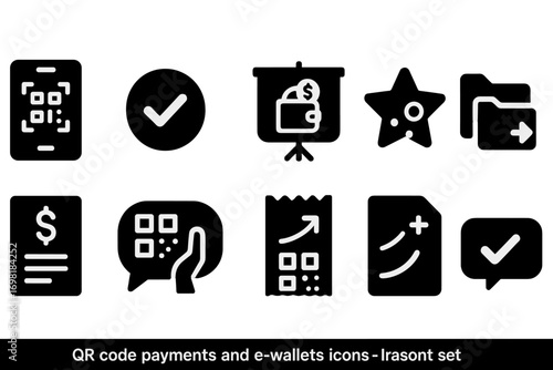 Qr payments and e-wallet icon set. flat style collection for digital transactions