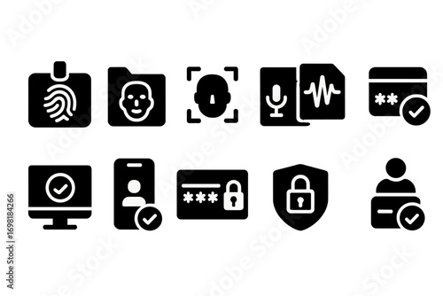 Security, privacy solid icon set. authentication, data protection icons collection