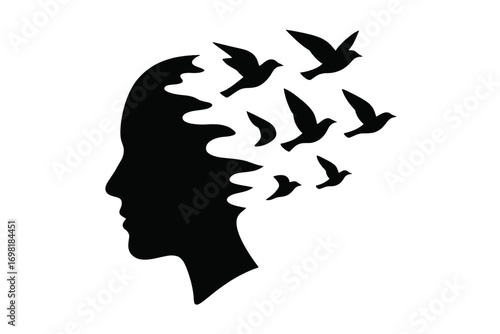 Vector Illustration of Human Face Transforming into Birds