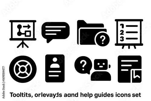 Tooltip and overlay silhouette icon set for help guides and user assistance