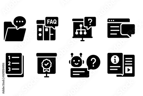 Communication, chat silhouette icon set. messaging, faq, information icons collection