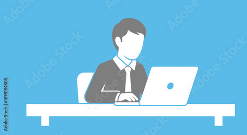 Conceptual illustration of a dedicated professional at a desk with a laptop, highlighting the modern digital workplace and employee focus