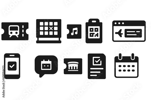 Travel and tourism silhouette icon set for vacation trip organization