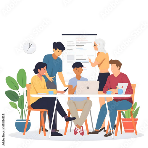 Collaborative Team Meeting Innovative Project Discussion isolated on transparent background Generative AI.