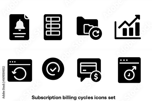 Subscription and billing silhouette icon set for financial planning