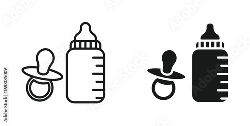 Baby bottle and pacifier vector icon set. 