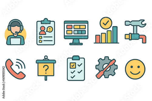 Business, productivity linear icon set. office, workflow, management, teamwork icons