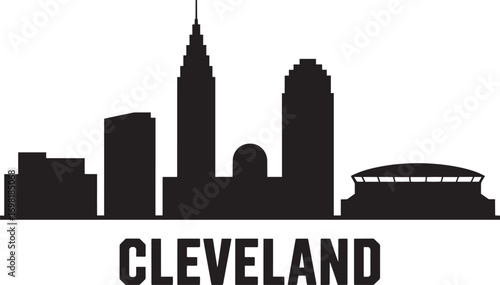 Cleveland Skyline Silhouette Vector Illustration with City Name on Transparent Backdrop
