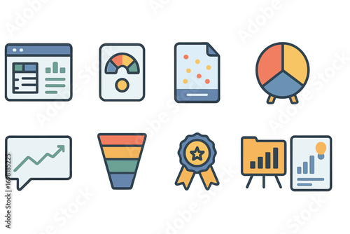 Analytics, data visualization linear icon set. graph, chart, report icons outline collection