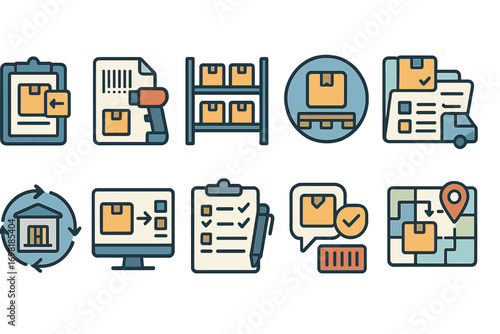 Logistics and delivery icon set. warehouse, shipping, tracking icons line collection