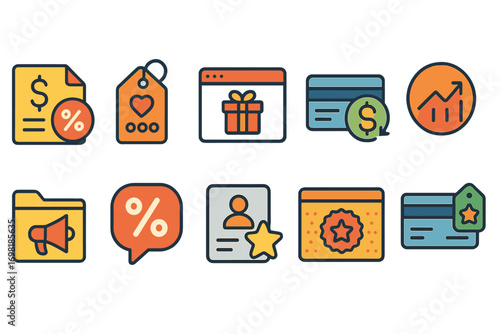 Finance and business outline icon set. money, budget, analytics linear collection
