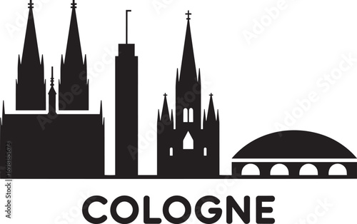 Cologne Skyline Silhouette Vector Illustration with City Name Below Buildings Design Art