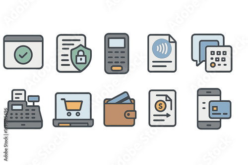 Finance, banking linear icon set. money, payment, security themed outline collection