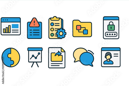 Office and productivity outline icon set. business, workflow symbols collection