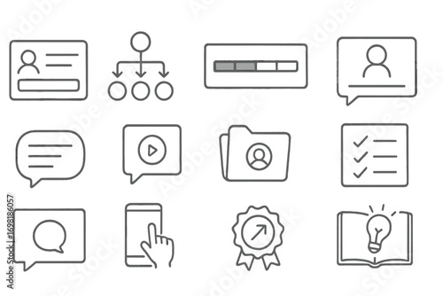 Office communication line icon set. chat, teamwork, folder, task, video symbols