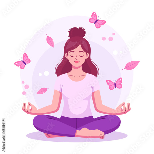 Woman Meditating Vector Illustration
