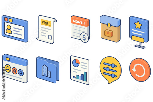 Business, office flat icon set. essential work and productivity icons collection