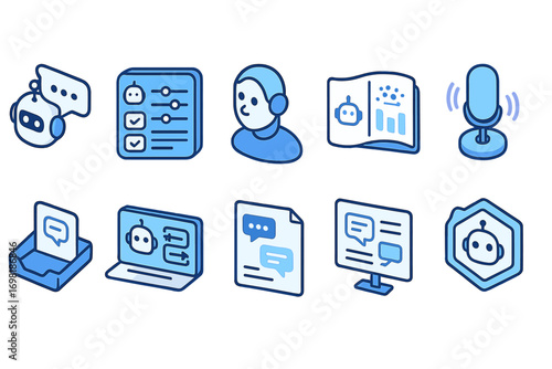 Chatbot and ai communication icon set. outline style for digital interactions.