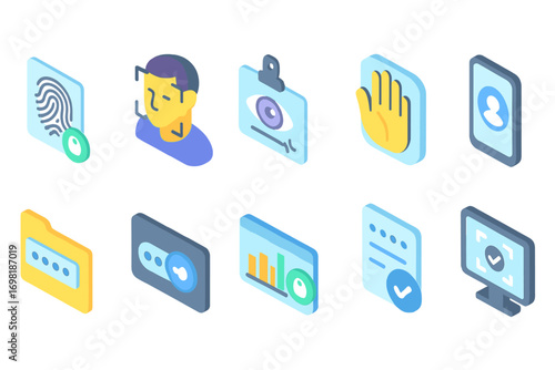 Security and privacy icon set: glowing 3d icons for data protection and access control