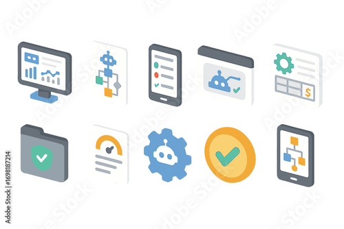 Technology, automation 3d icon set. digital, gear, system icons 3d collection